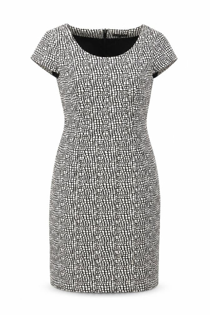 NEXT Womens Grey Geometric Cotton Shift Size 10 Round Neck Zip