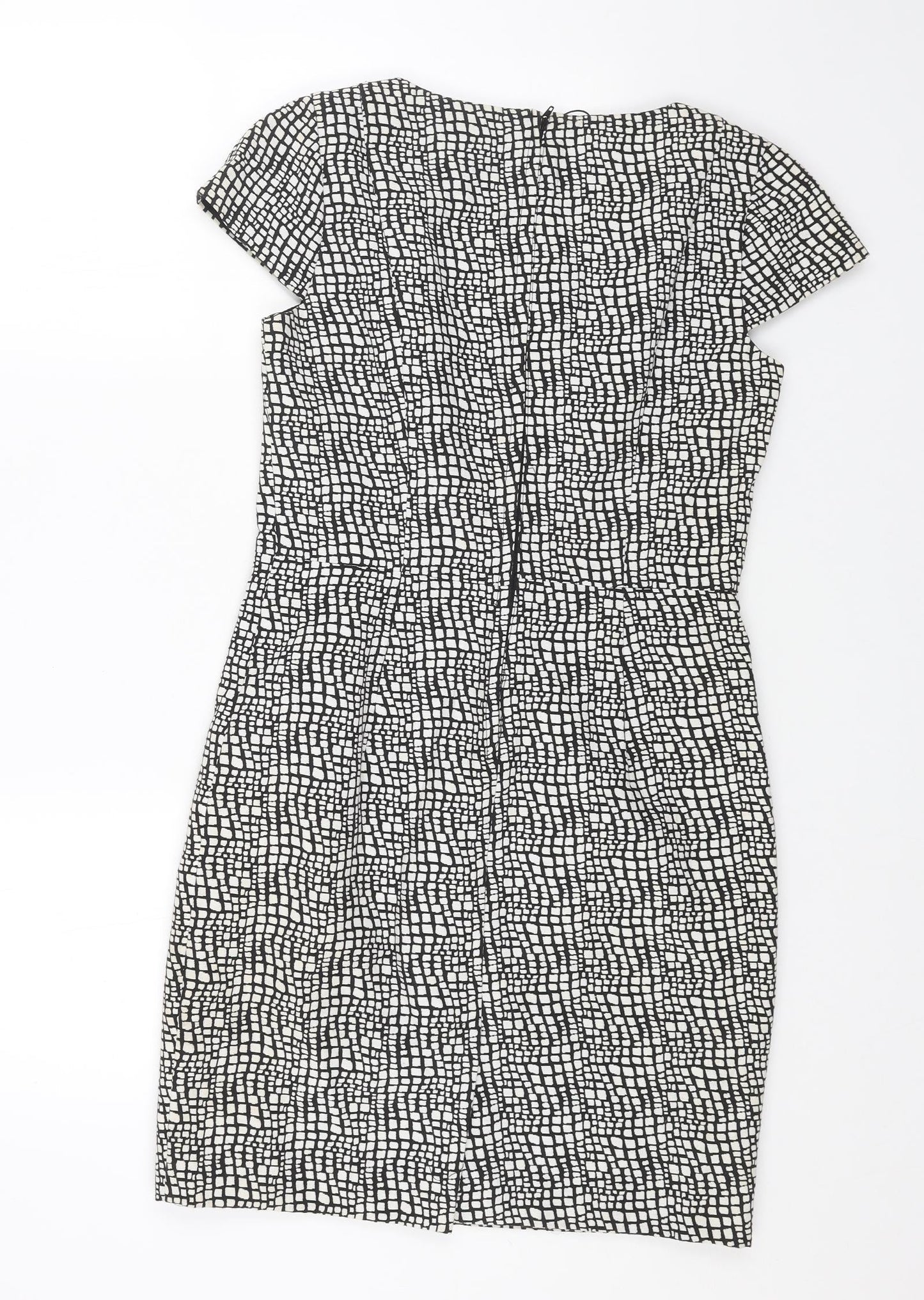 NEXT Womens Grey Geometric Cotton Shift Size 10 Round Neck Zip