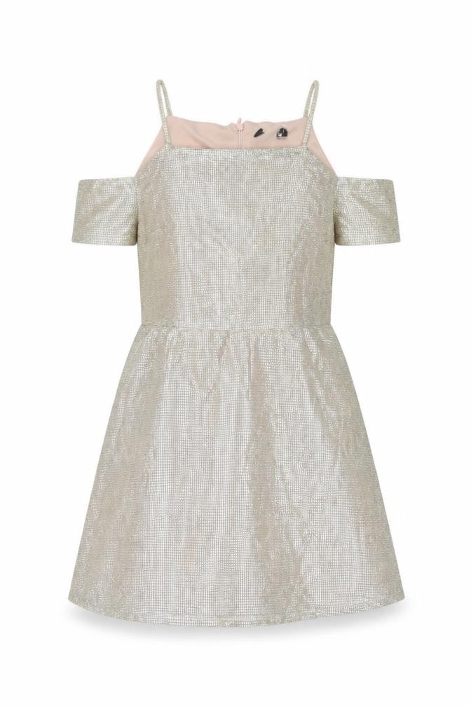 New Look Girls Gold Polyester Fit & Flare Size 15 Years Square Neck Zip - Cold Shoulder