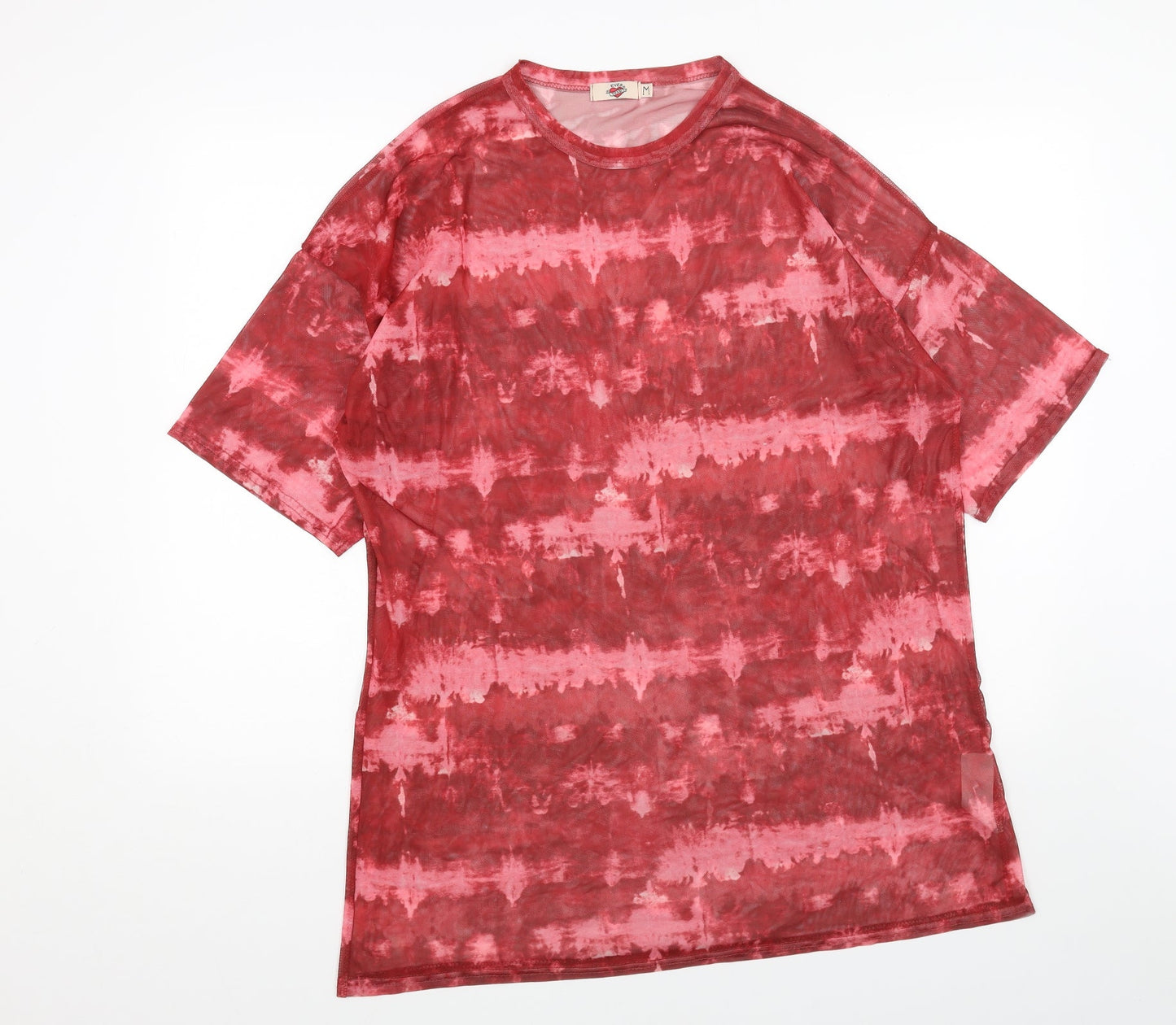 EVER TRUE Womens Red Geometric Polyester Basic T-Shirt Size M Round Neck