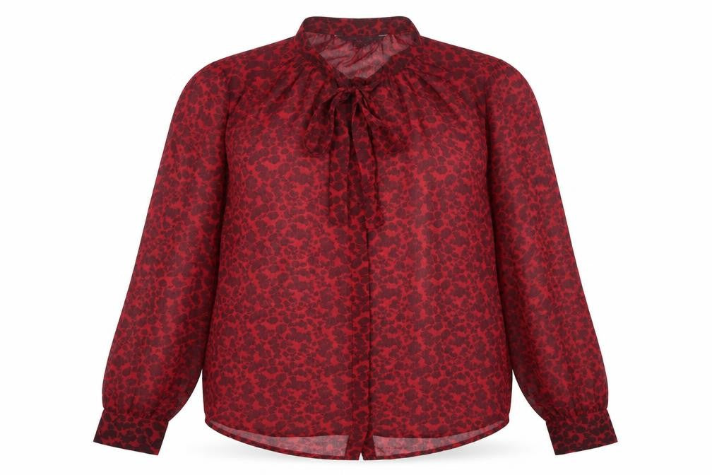 French Connection Womens Red Geometric Polyester Basic Blouse Size 6 Round Neck