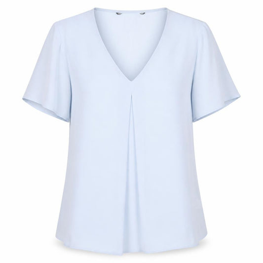 Preworn Womens Blue Polyester Basic Blouse Size 10 V-Neck