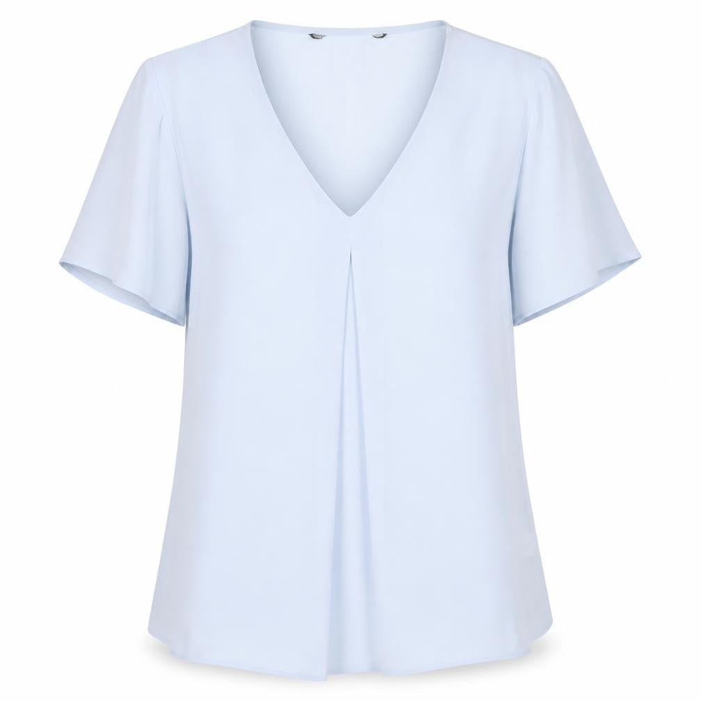 Preworn Womens Blue Polyester Basic Blouse Size 10 V-Neck