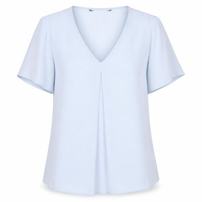 Preworn Womens Blue Polyester Basic Blouse Size 10 V-Neck