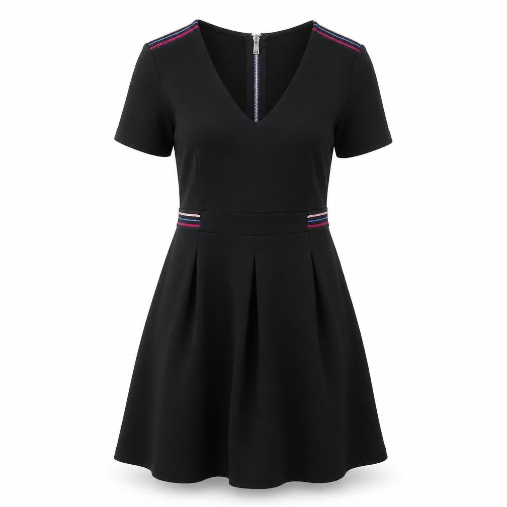 Cache Cache Womens Black Polyester Skater Dress Size 6 V-Neck Zip