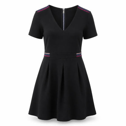 Cache Cache Womens Black Polyester Skater Dress Size 6 V-Neck Zip
