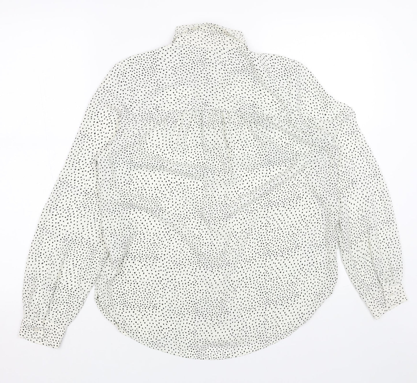H&M Womens White Geometric Polyester Basic Button-Up Size 6 Collared