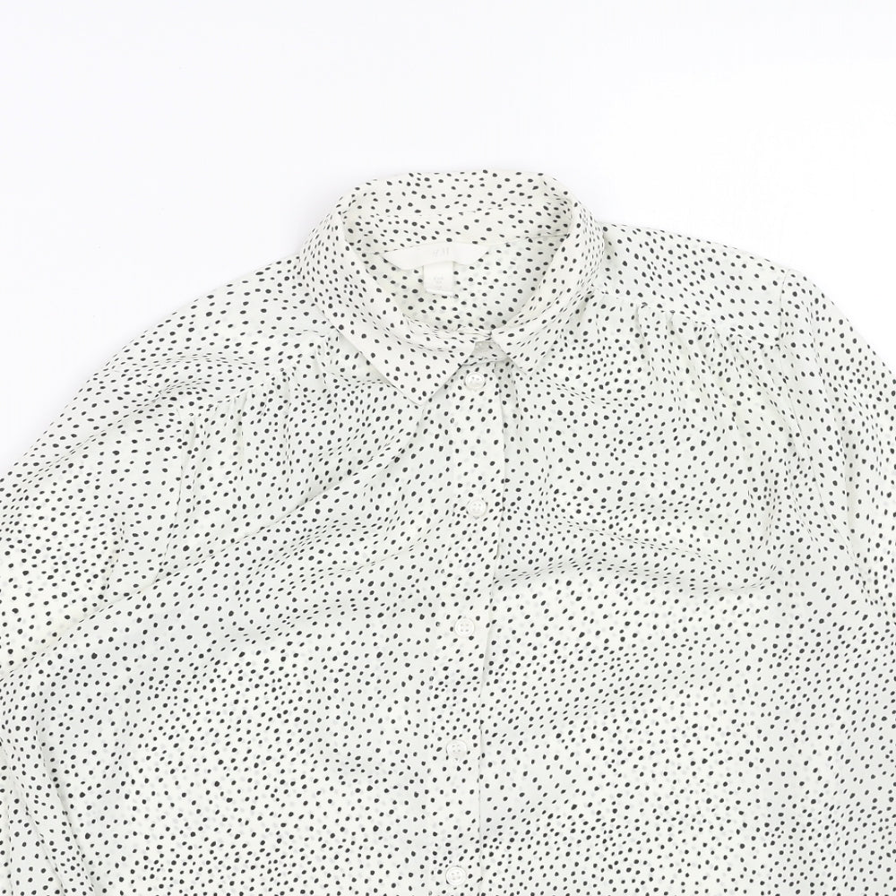 H&M Womens White Geometric Polyester Basic Button-Up Size 6 Collared