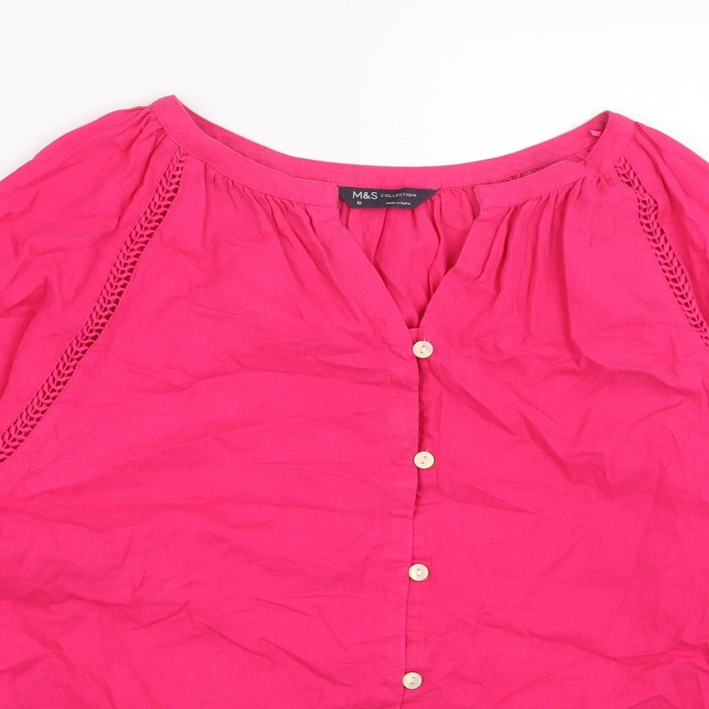 H&M Womens White Polyester Basic Blouse Size 6 V-Neck