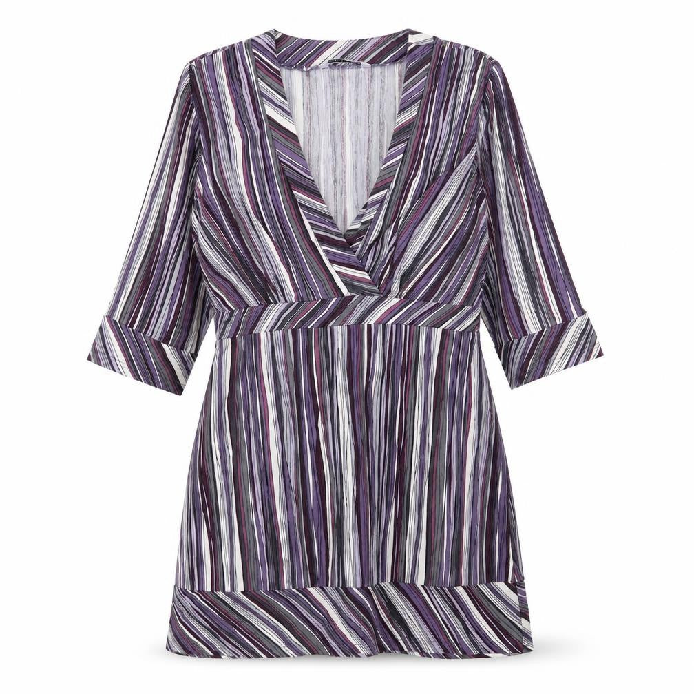 Marks & Spencer Womens Purple Striped Viscose A-Line Size 10 V-Neck Pullover
