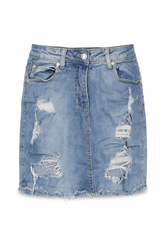 Parisian Signature Womens Blue Cotton Mini Skirt Size 6 Zip - Distressed Look