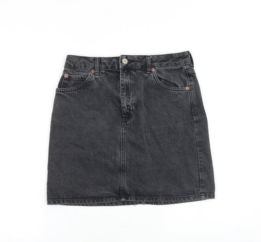 Topshop Womens Grey Cotton A-Line Skirt Size 28 in Zip
