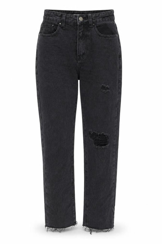PRETTYLITTLETHING Womens Black Cotton Straight Jeans Size 24 in Regular Zip