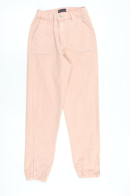 Marks & Spencer Womens Pink Cotton Tapered Jeans Size 6 Regular Zip