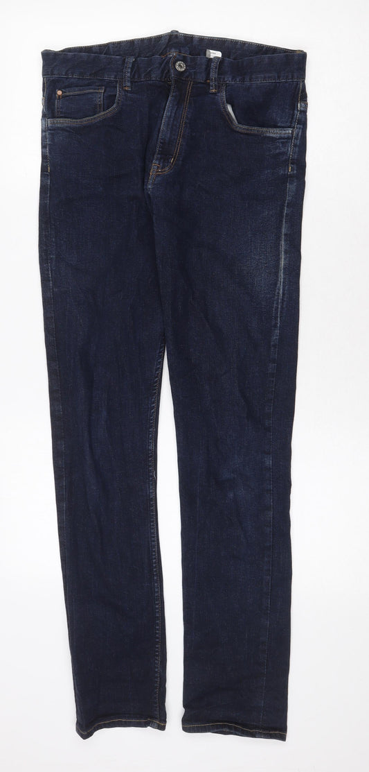 H&M Womens Blue Cotton Straight Jeans Size 32 in Regular Zip