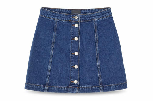 Topshop Womens Blue Cotton Mini Skirt Size 6 Button