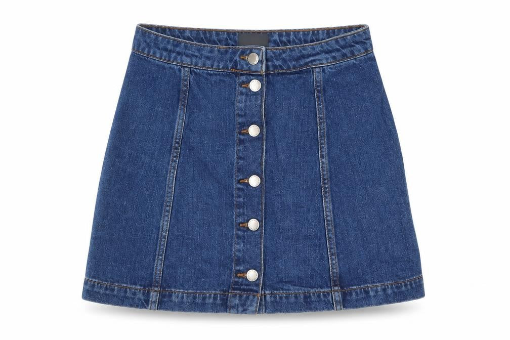 Topshop Womens Blue Cotton Mini Skirt Size 6 Button