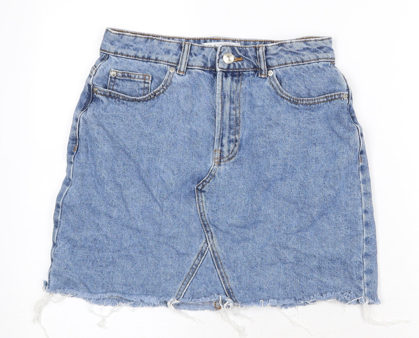 Denim & Co. Womens Blue Cotton A-Line Skirt Size 10 Zip