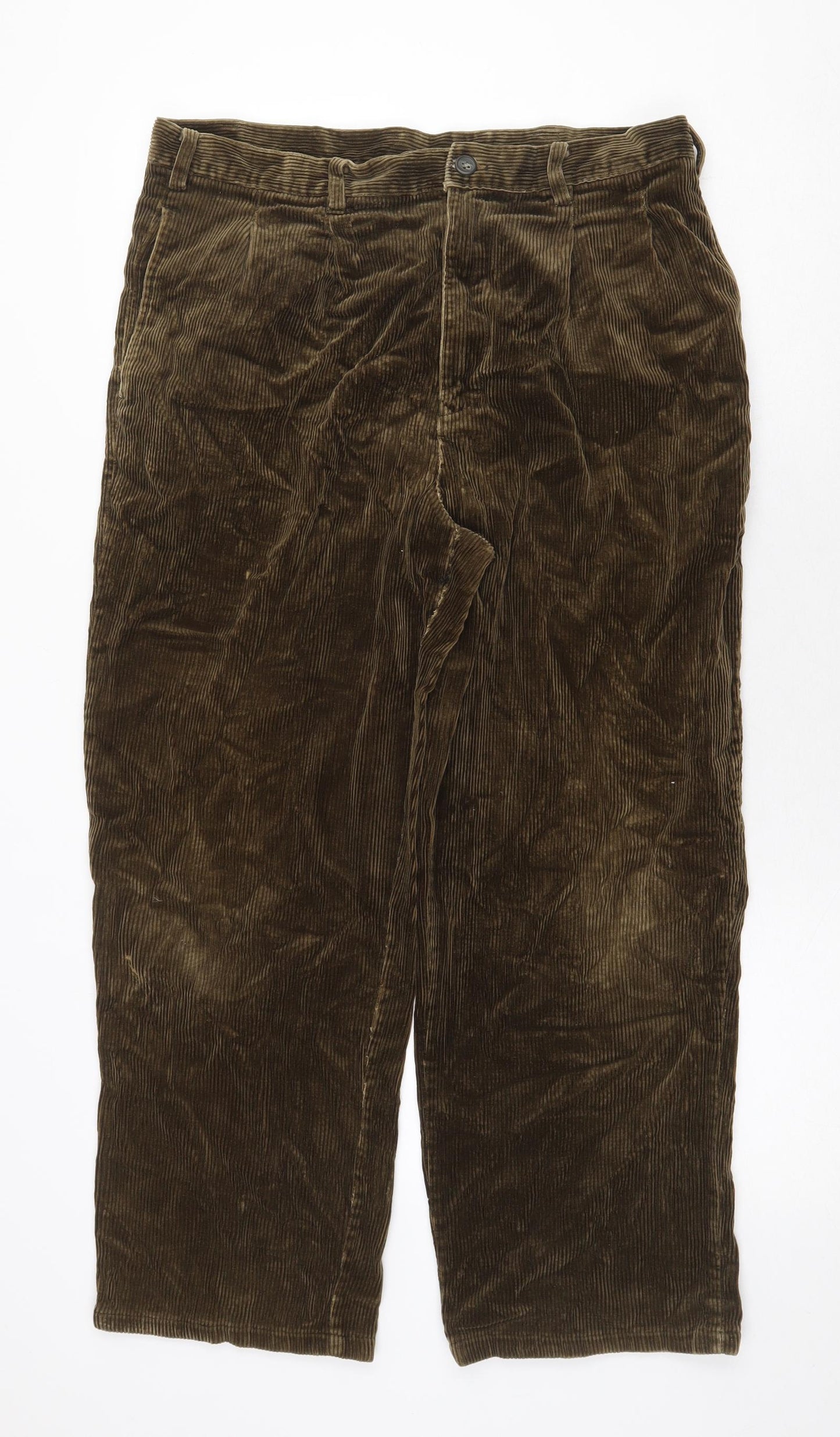 Preworn Womens Green Cotton Trousers Size 36 Regular Zip
