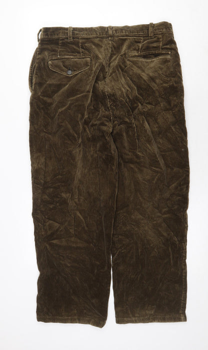 Preworn Womens Green Cotton Trousers Size 36 Regular Zip