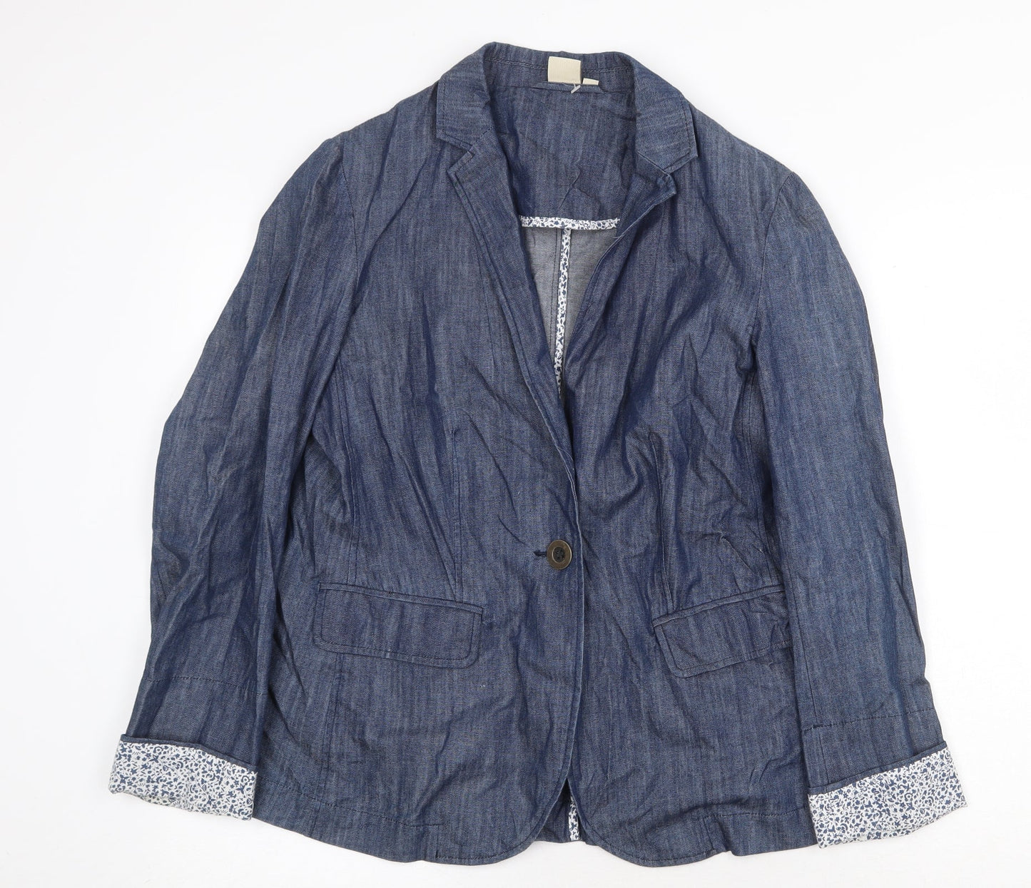 Cotton Traders Womens Blue Jacket Blazer Size 12 Button