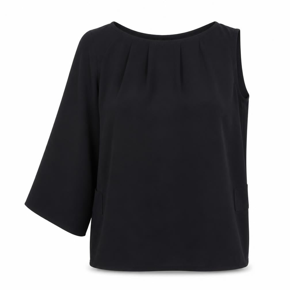Preworn Womens Black Polyester Basic Blouse Size 4XL Round Neck - One Shoulder