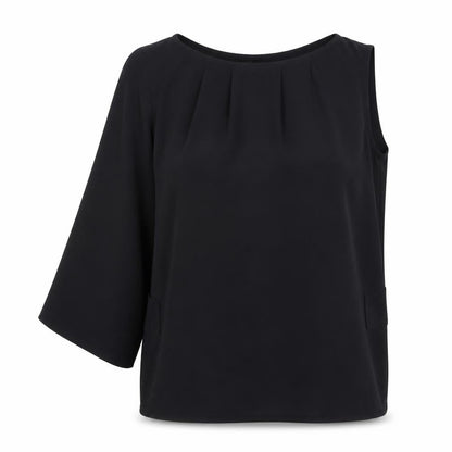 Preworn Womens Black Polyester Basic Blouse Size 4XL Round Neck - One Shoulder