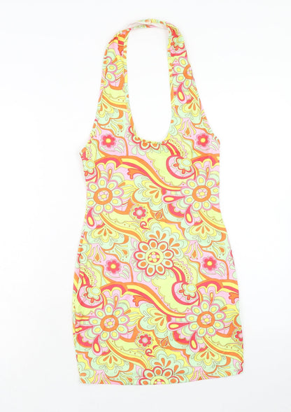 SHEIN Womens Multicoloured Floral Polyester Bodycon Size S Halter Pullover