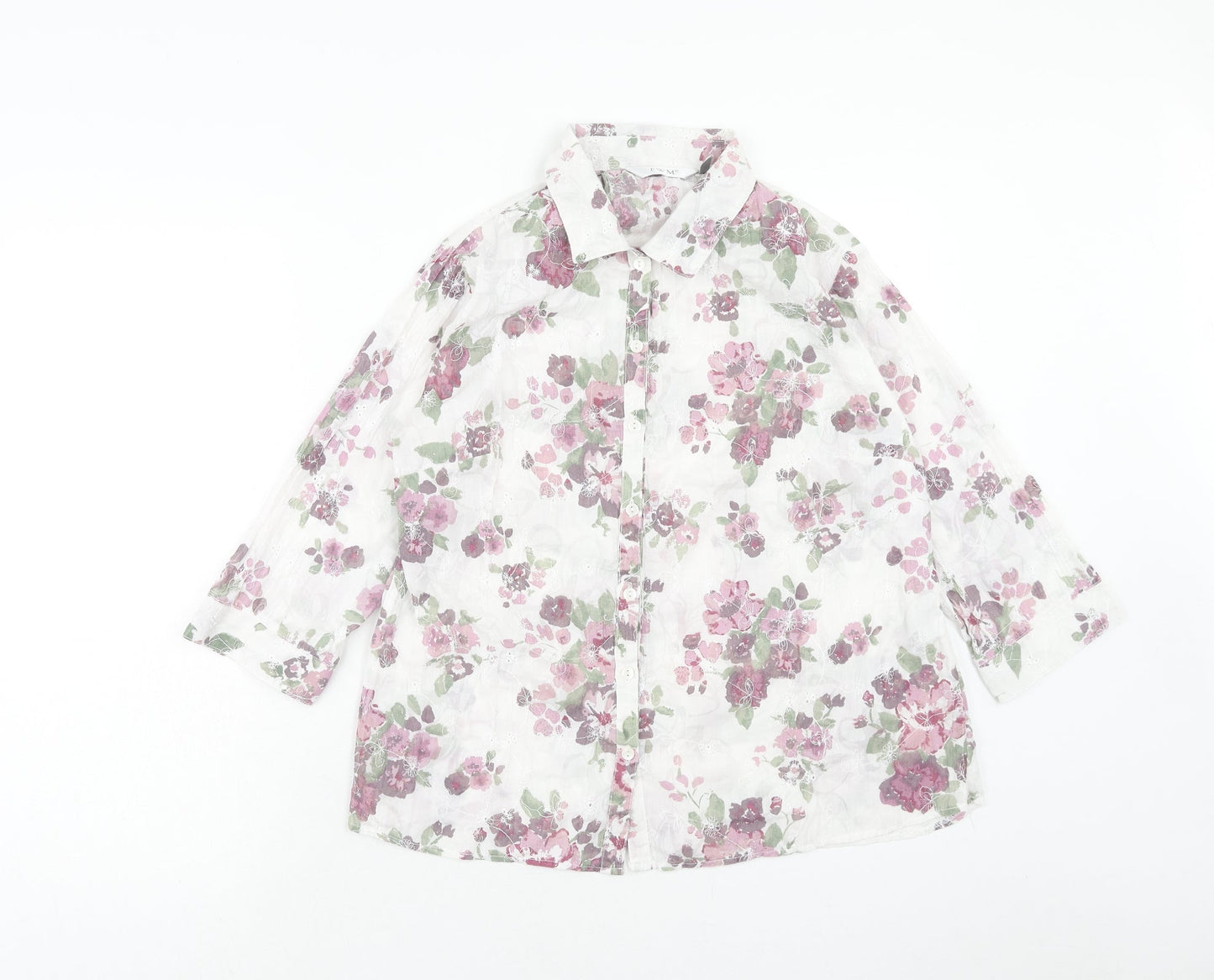 EWM Womens Purple Floral Cotton Basic Button-Up Size 10 Collared