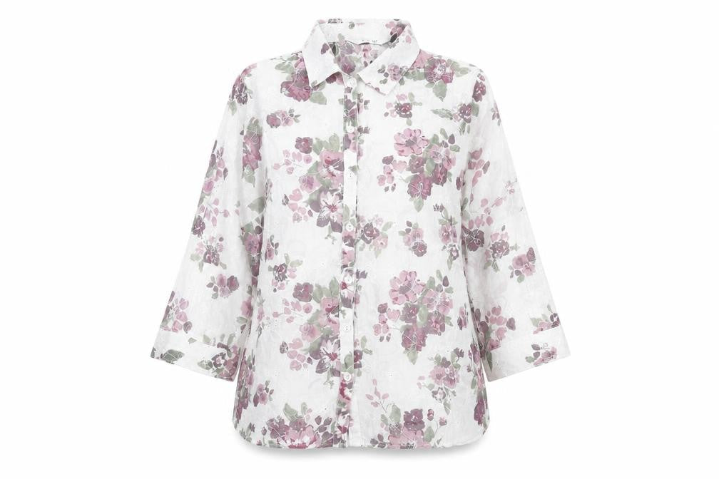 EWM Womens Purple Floral Cotton Basic Button-Up Size 10 Collared