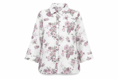EWM Womens Purple Floral Cotton Basic Button-Up Size 10 Collared