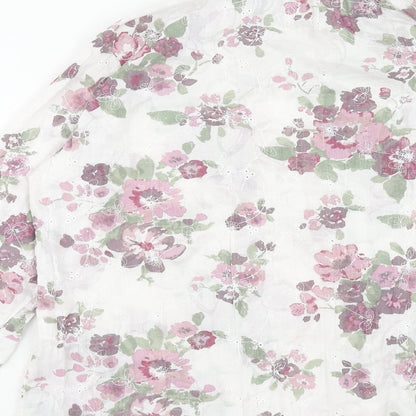 EWM Womens Purple Floral Cotton Basic Button-Up Size 10 Collared