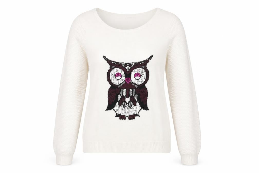 George Womens Beige Round Neck Polyester Pullover Jumper Size 10 - Owl Detail
