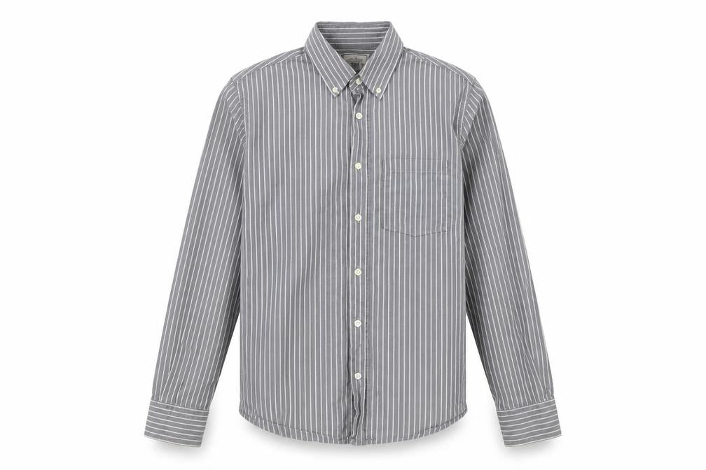 XDye Mens Grey Striped Cotton Button-Up Size M Collared Button