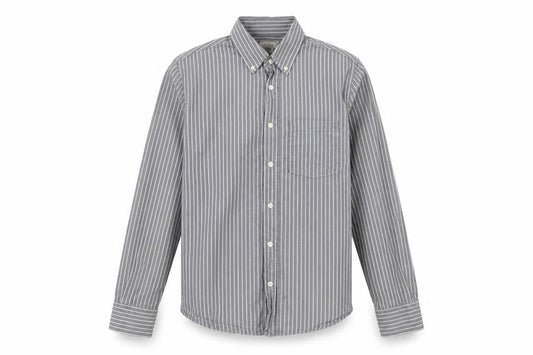 XDye Mens Grey Striped Cotton Button-Up Size M Collared Button