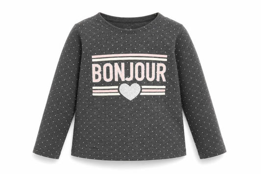 Primark Girls Grey Plaid Cotton Basic Blouse Size 4 Years Boat Neck Pullover - Bonjour, Heart
