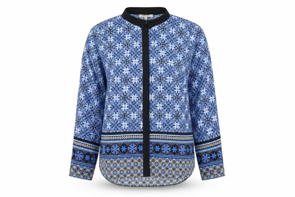 Papaya Womens Blue Geometric Polyester Basic Blouse Size 10 Collared