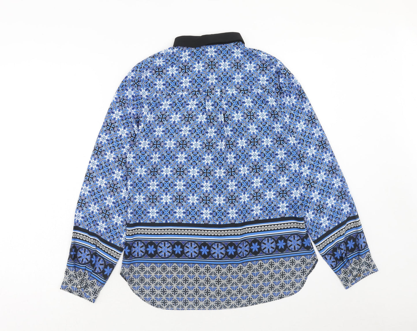 Papaya Womens Blue Geometric Polyester Basic Blouse Size 10 Collared