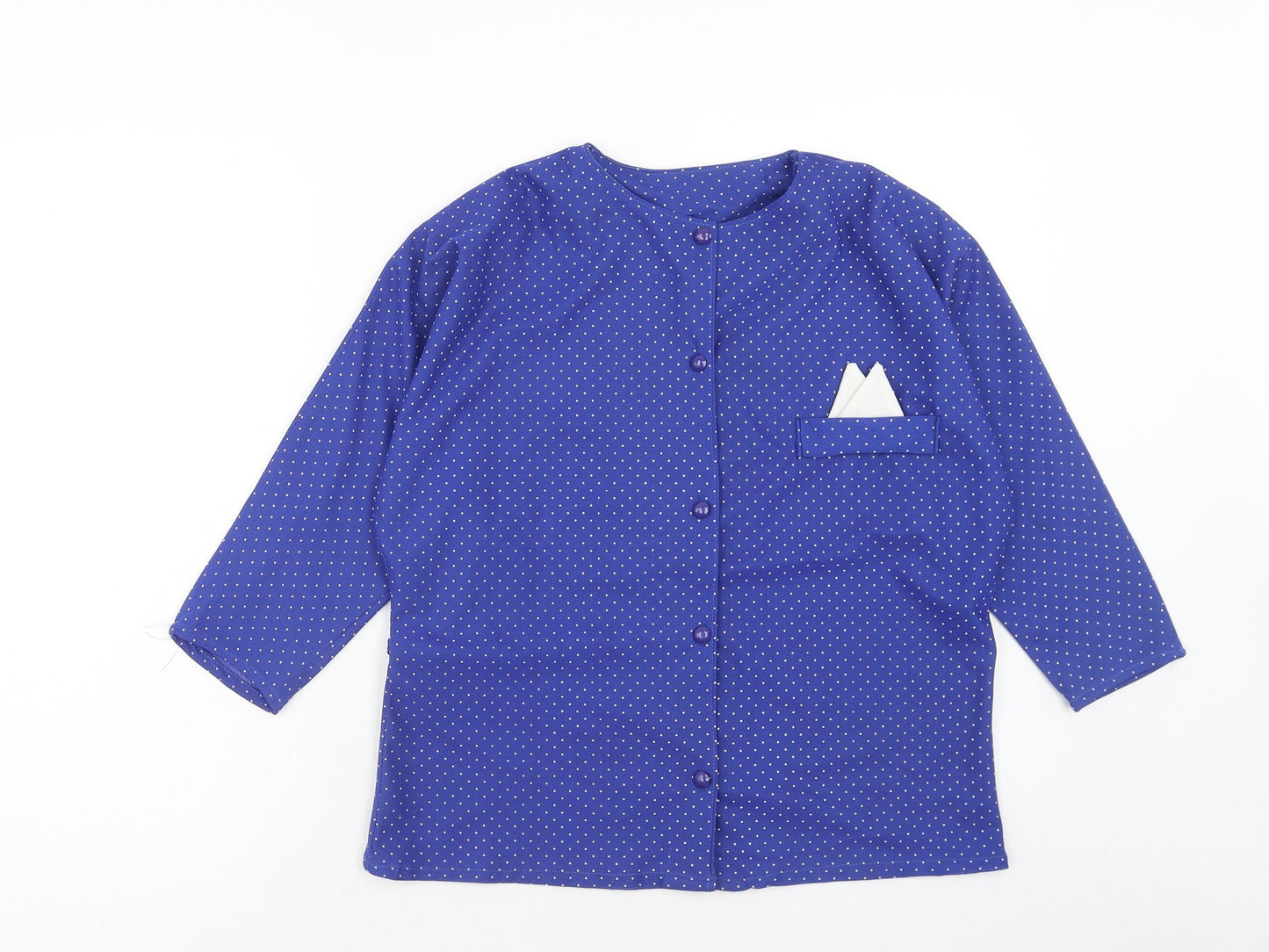 Preworn Womens Blue Polka Dot Polyester Basic Button-Up Size 12 Round Neck