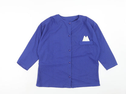 Preworn Womens Blue Polka Dot Polyester Basic Button-Up Size 12 Round Neck