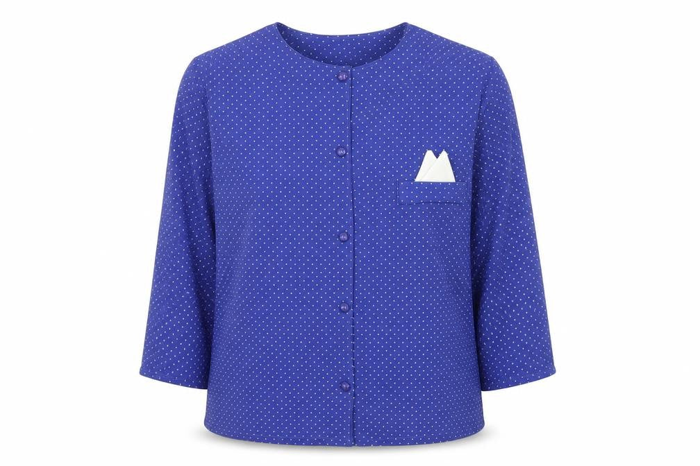 Preworn Womens Blue Polka Dot Polyester Basic Button-Up Size 12 Round Neck