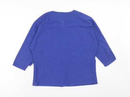 Preworn Womens Blue Polka Dot Polyester Basic Button-Up Size 12 Round Neck