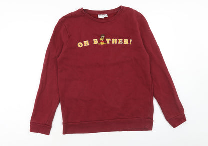 Preloved Primark Womens Red Cotton Pullover Sweatshirt Size M Pullover - Oh Bother!, Size 12-14 - Front