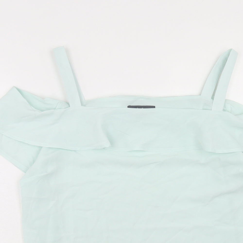 Studio Womens Green Polyester Basic Blouse Size 16 Square Neck