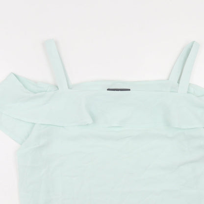 Studio Womens Green Polyester Basic Blouse Size 16 Square Neck