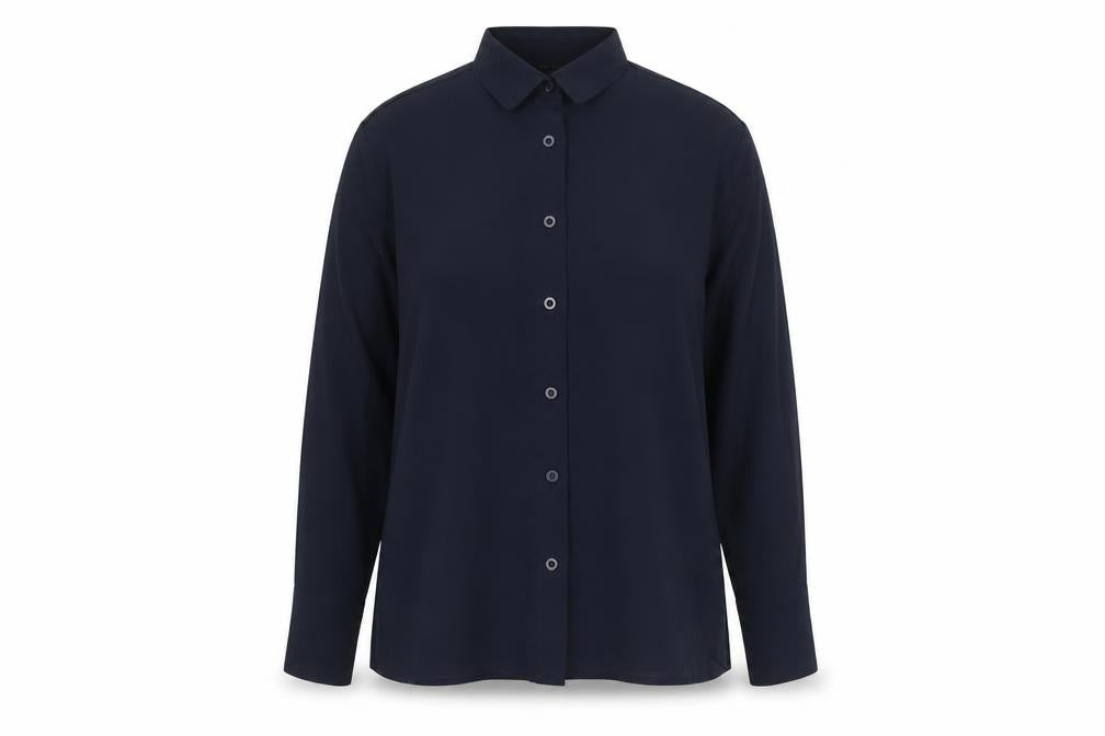 Boohoo Womens Blue Polyester Basic Button-Up Size L Collared