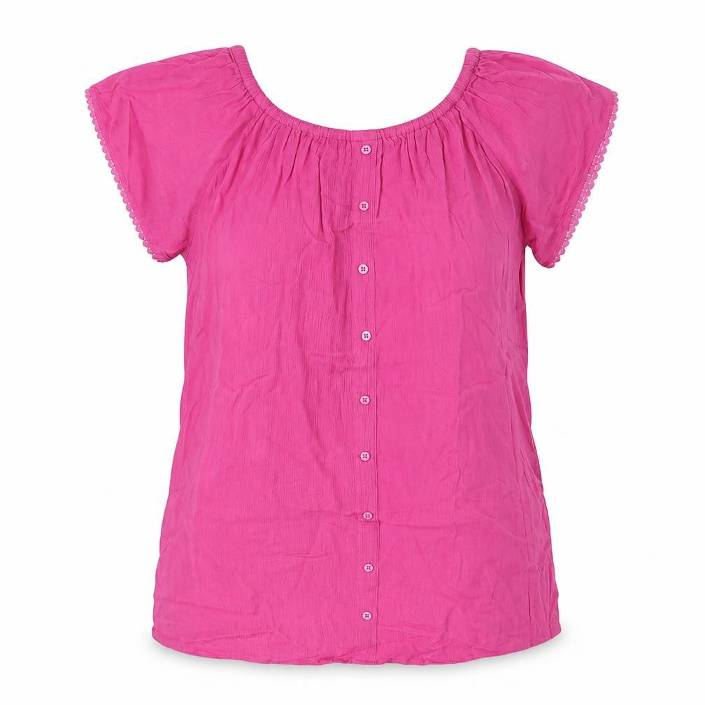 Just Elegance Womens Pink Viscose Basic Blouse Size XL Round Neck