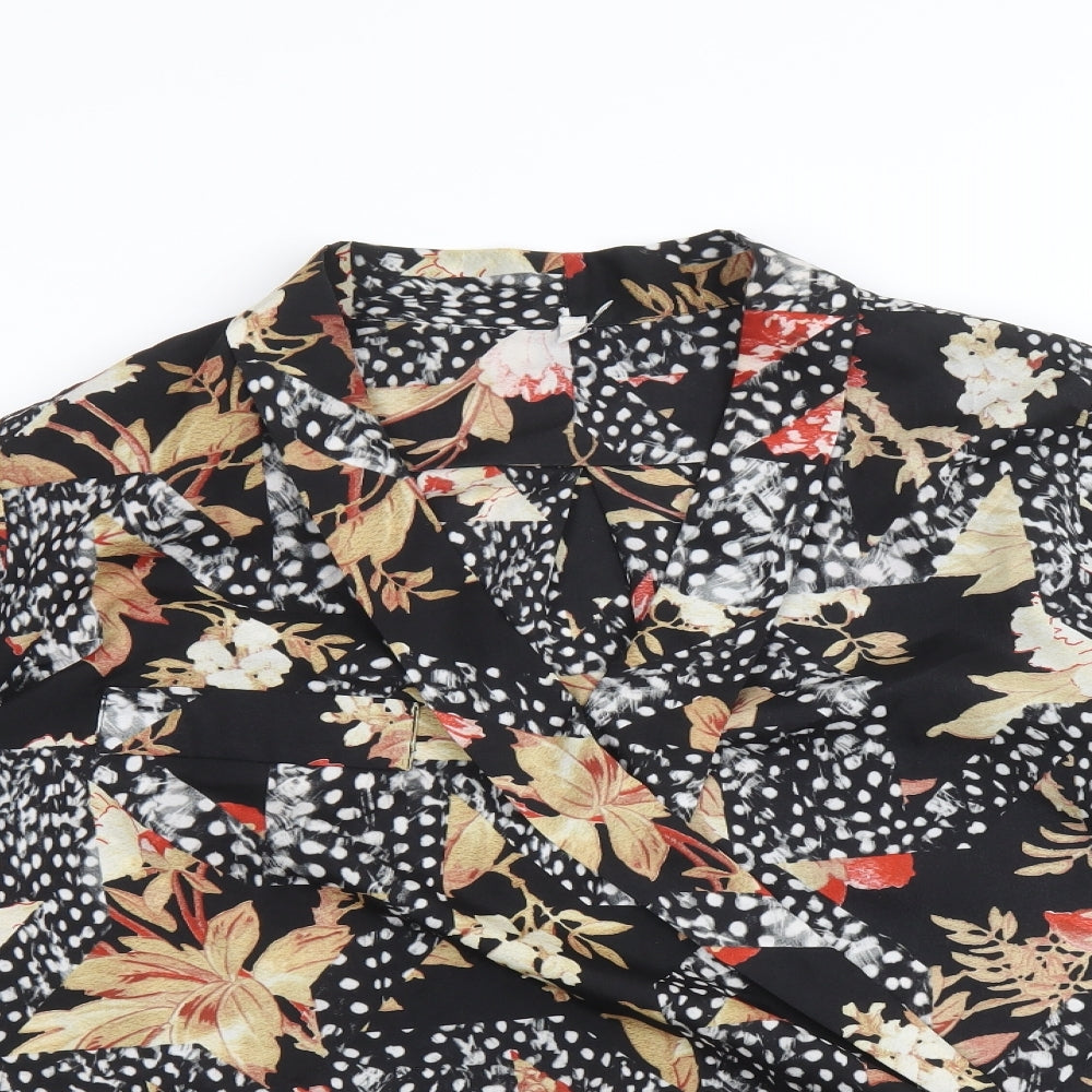 Preworn Womens Black Geometric Viscose Basic Blouse Size 10 V-Neck