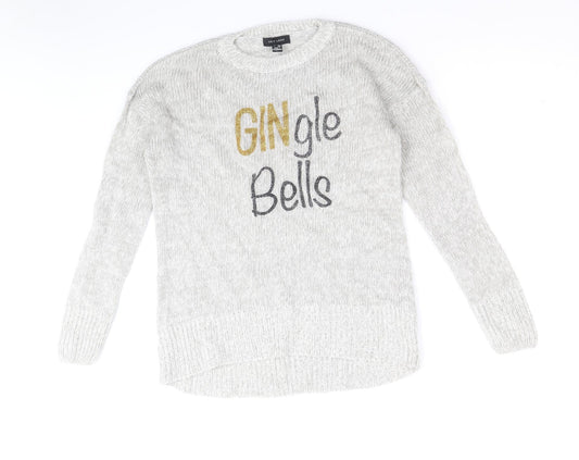 New Look Womens Grey Round Neck Acrylic Pullover Jumper Size S - Gingle Bells