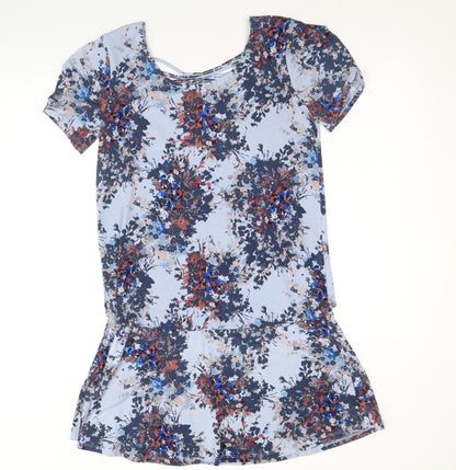 Next Womens Blue Geometric Polyester A-Line Size 12 Round Neck Pullover